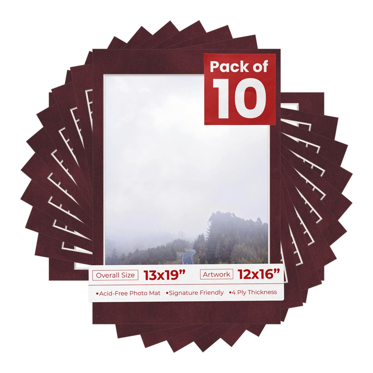 Dark Red Suede Mat Board for 13x19 Frames - Fits 12x16 Photos